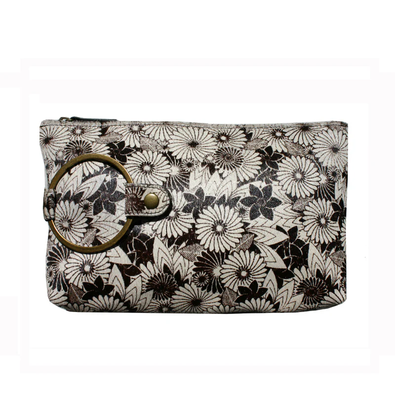 Ring Clutch - B&W Floral Printed Fur