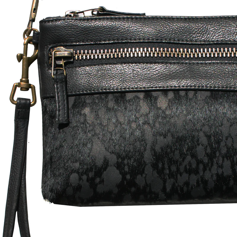 Double-Zip Bag with Two Straps - Black Fur